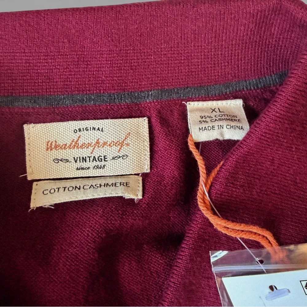 Weatherproof Vintage Maroon Burgundy Polo Knit Sweater Cotton Cashmere XL New